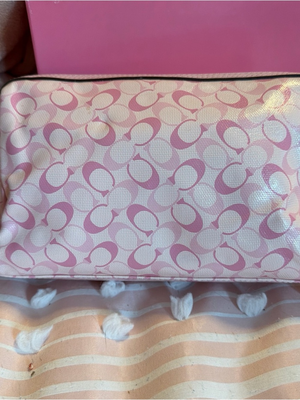 Coach Pink Signature Logo Cosmetic Pouch